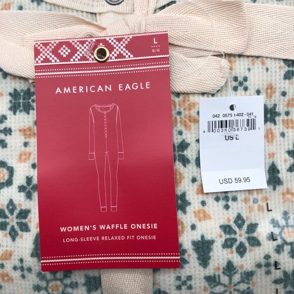 American Eagle Womens Waffle One Piece Pajamas Long-Sleeve Relaxed Fit L - Picture 4 of 5